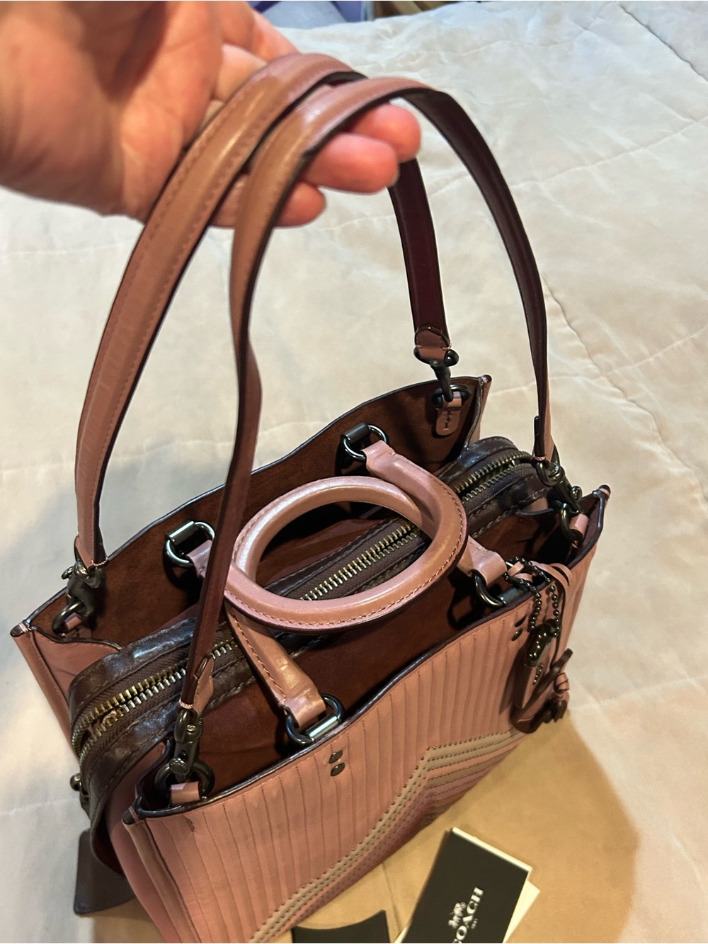 Coach Rogue Dusty Rose Quilted Leather Satchel with Stud Detail - Picture 8 of 14